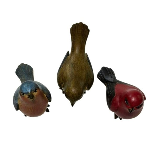 3 Vintage Tii Bird Figurine Red Tanager Bluebird Brown Wren Rustic Country Decor - Picture 10 of 16